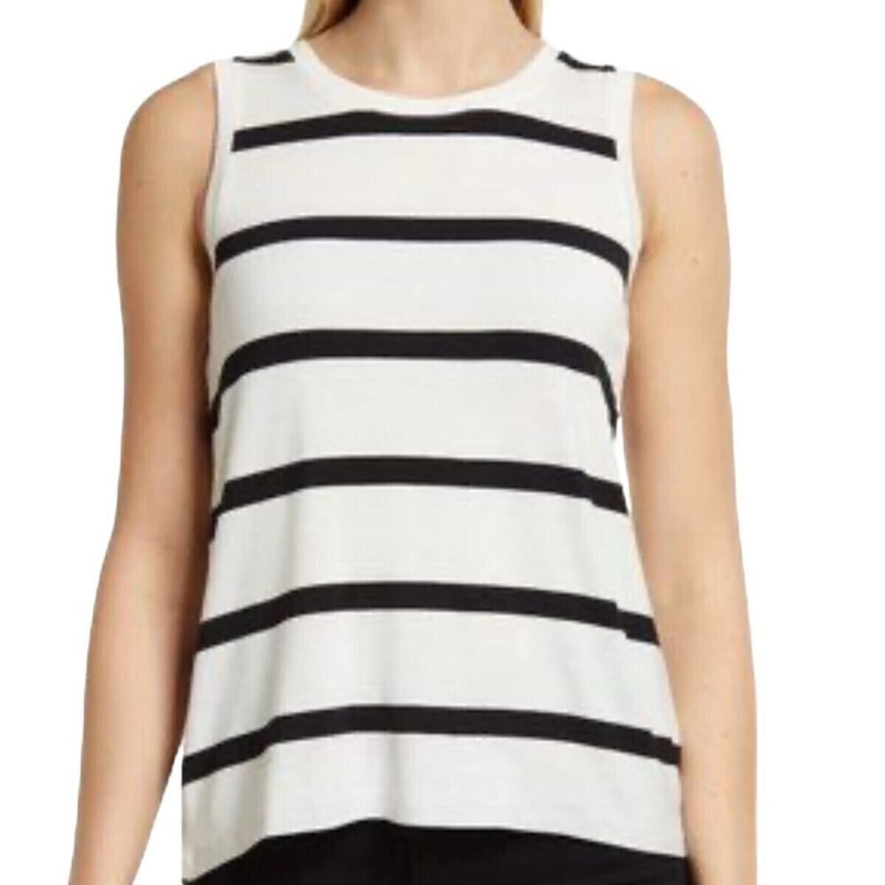 Halogen Tank Top Womens XS White Black Striped Rayon Spandex Nautical‎ Soft NWT